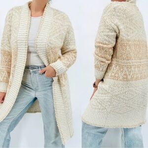 JOIE M Aztec long line neutral subtle print woman cozy quiet luxury cardigan